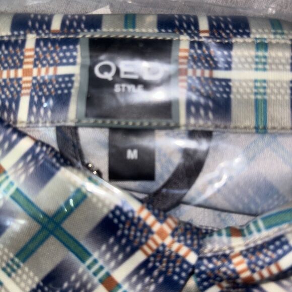 QED style mens Medium striped polo Jade Kamas NWT Pearl Button - Picture 2 of 5